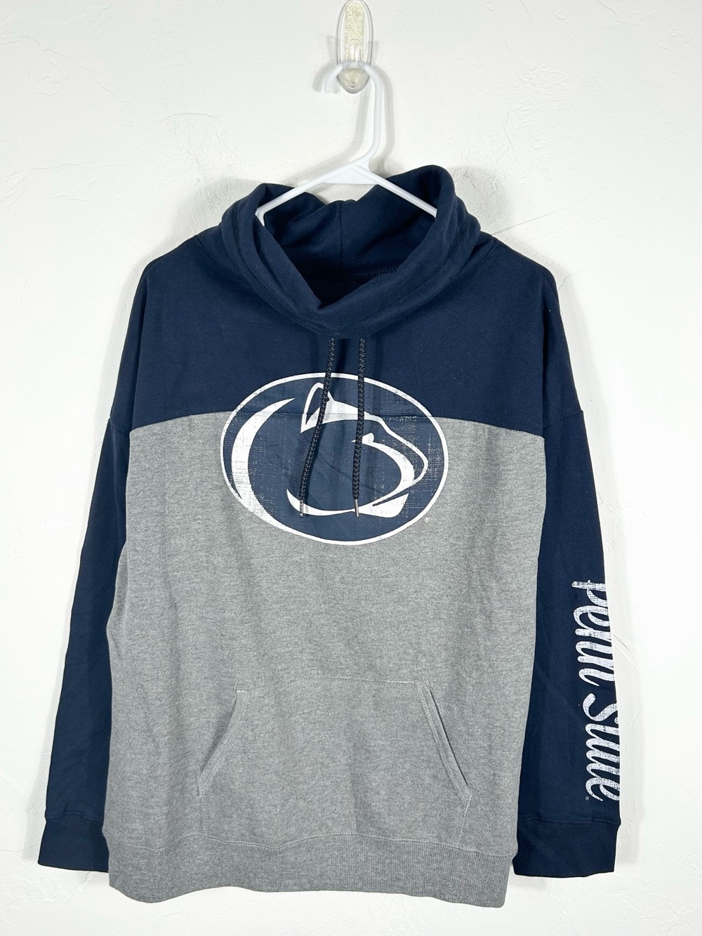 👁️ Penn State Turtleneck Hoodie Large Colorblock Nittany Lions Graphic Pullover